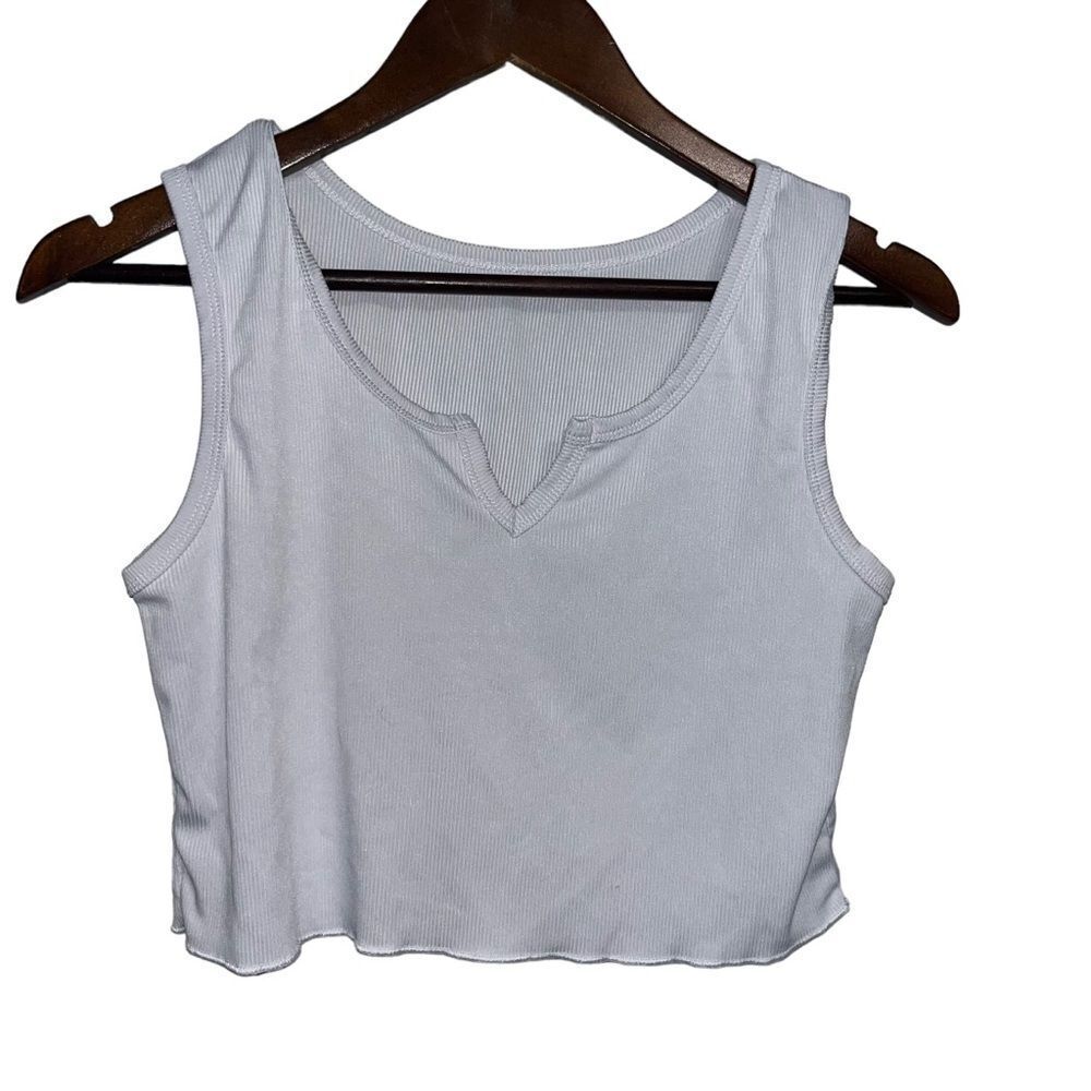 White Cropped Ribbed Tank Top